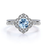 1.75 ct Round Aquamarine Antique Wedding Ring Set