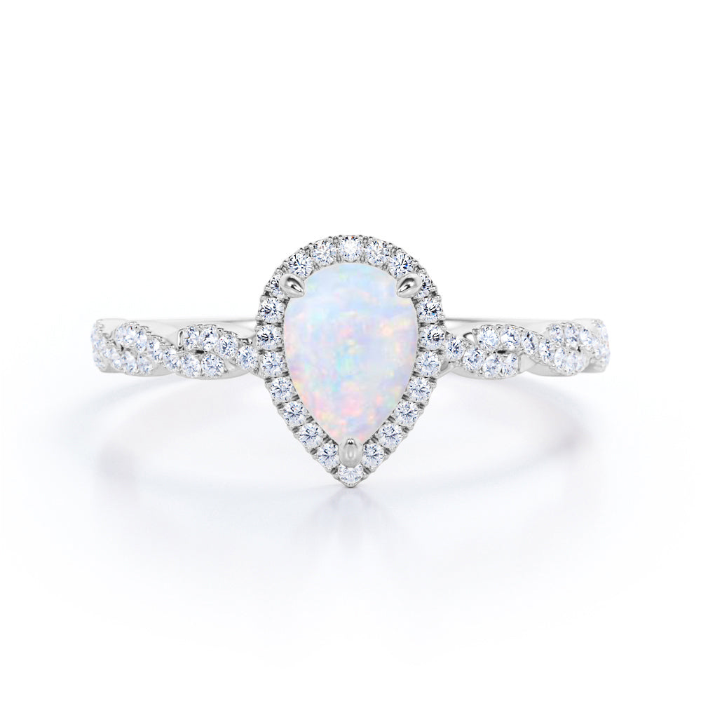 Twisted 1.45 Ct Pear Cut Lab Created Opal Engagement Ring