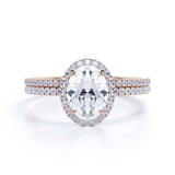 Flawless 1.5 Carat Oval Cut Moissanite and Diamond Wedding Ring Set in 10k Rose Gold Hand Made