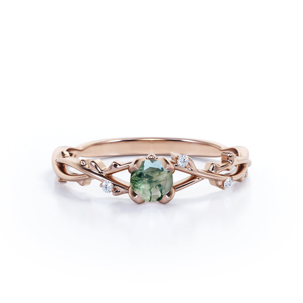 Nature-Inspired Infinity 0.55 carat Round Moss Agate and Moissanite Engagement Ring in White Gold