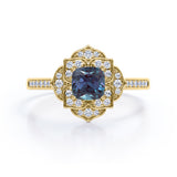 2 Ct Cushion Lab Alexandrite Vintage Engagement Ring