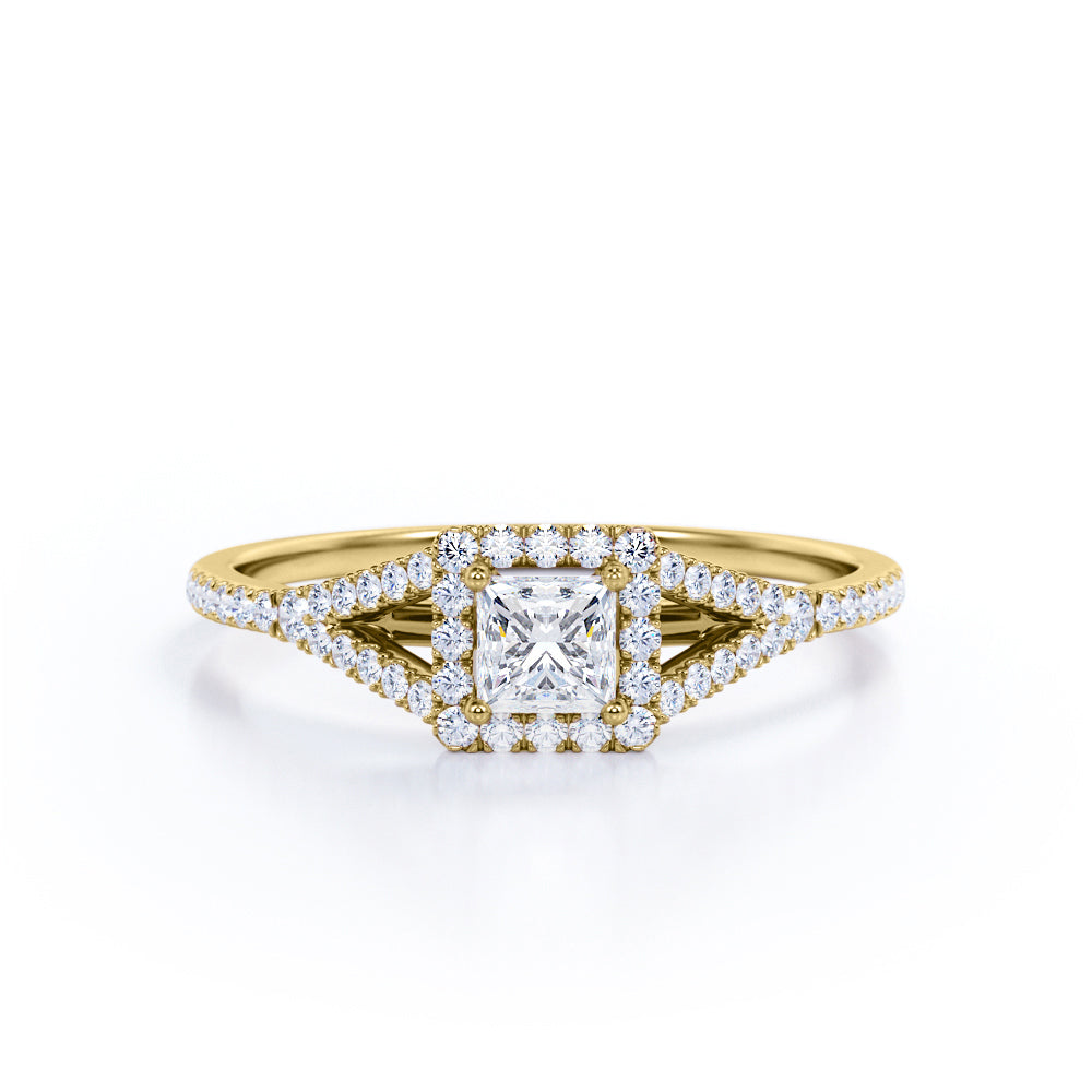 Women's Ring 1 carat Square Moissanite and Diamond Split Shank Engagement Ring in White Gold