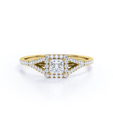 Women's Ring 1 carat Square Moissanite and Diamond Split Shank Engagement Ring in White Gold