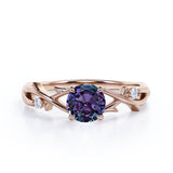 Crossover Leaf Twig 1.05 Carat Brilliant Round Cut Lab Created Alexandrite And Diamond Three Stone Infinity Engagement Ring In White Gold