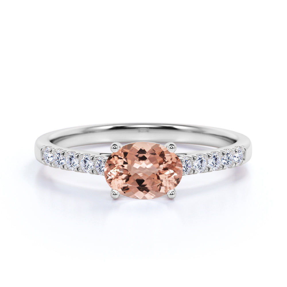 Surface Prong 1.50 Carat Egg Shaped Blush Pink Morganite and Diamond Parallel Engagement Ring in Rose Gold