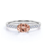 Surface Prong 1.50 Carat Egg Shaped Blush Pink Morganite and Diamond Parallel Engagement Ring in Rose Gold