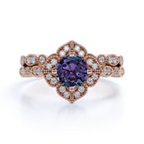1.50 Ct Round Lab Alexandrite Floral Bridal Set