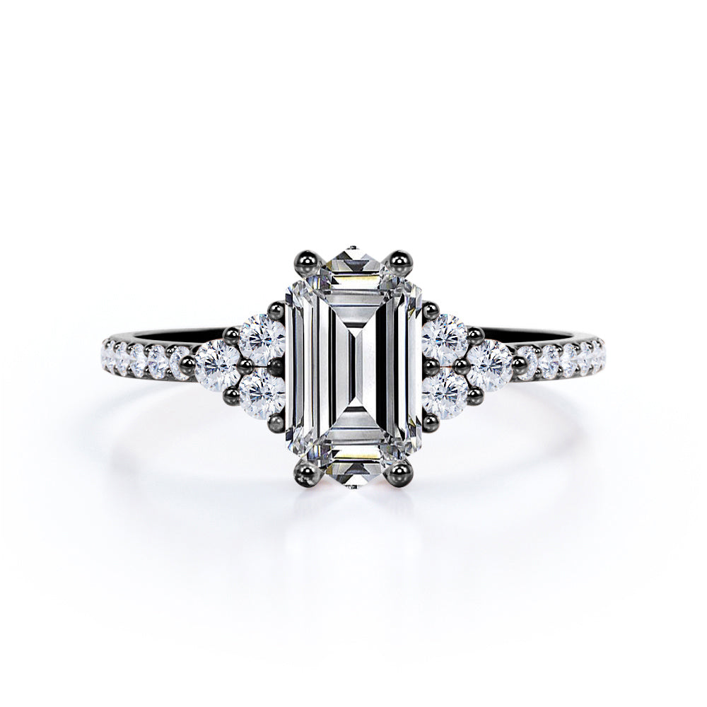 Classic 0.9 carat Hexagon Moissanite and Diamond Engagement Ring in Rose Gold