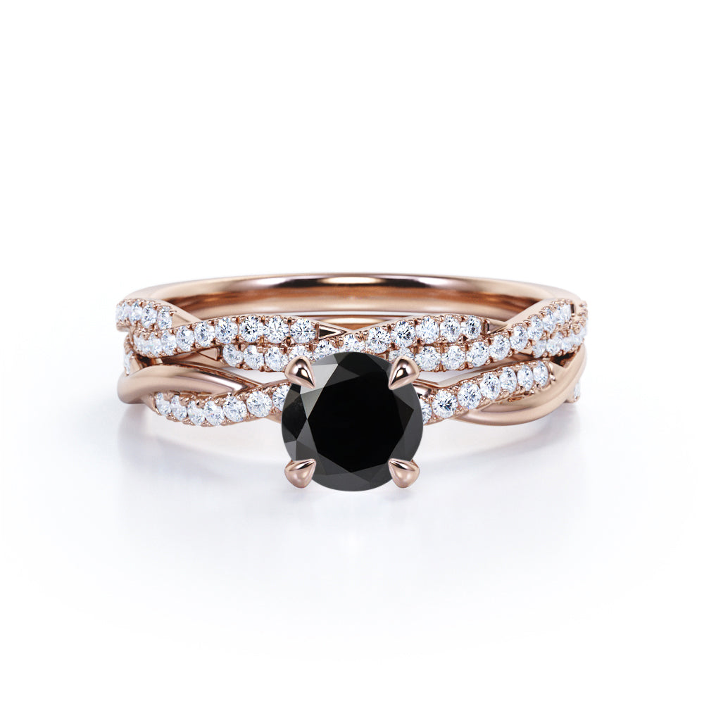 1.75 ct Round Lab Black Diamond Twisted Wedding Ring Set
