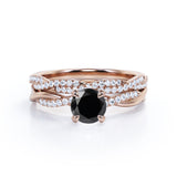 1.75 ct Round Lab Black Diamond Twisted Wedding Ring Set