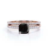 Perfect 1.50 Carat Princess cut Lab Black Diamond Bridal Ring Set in Rose Gold