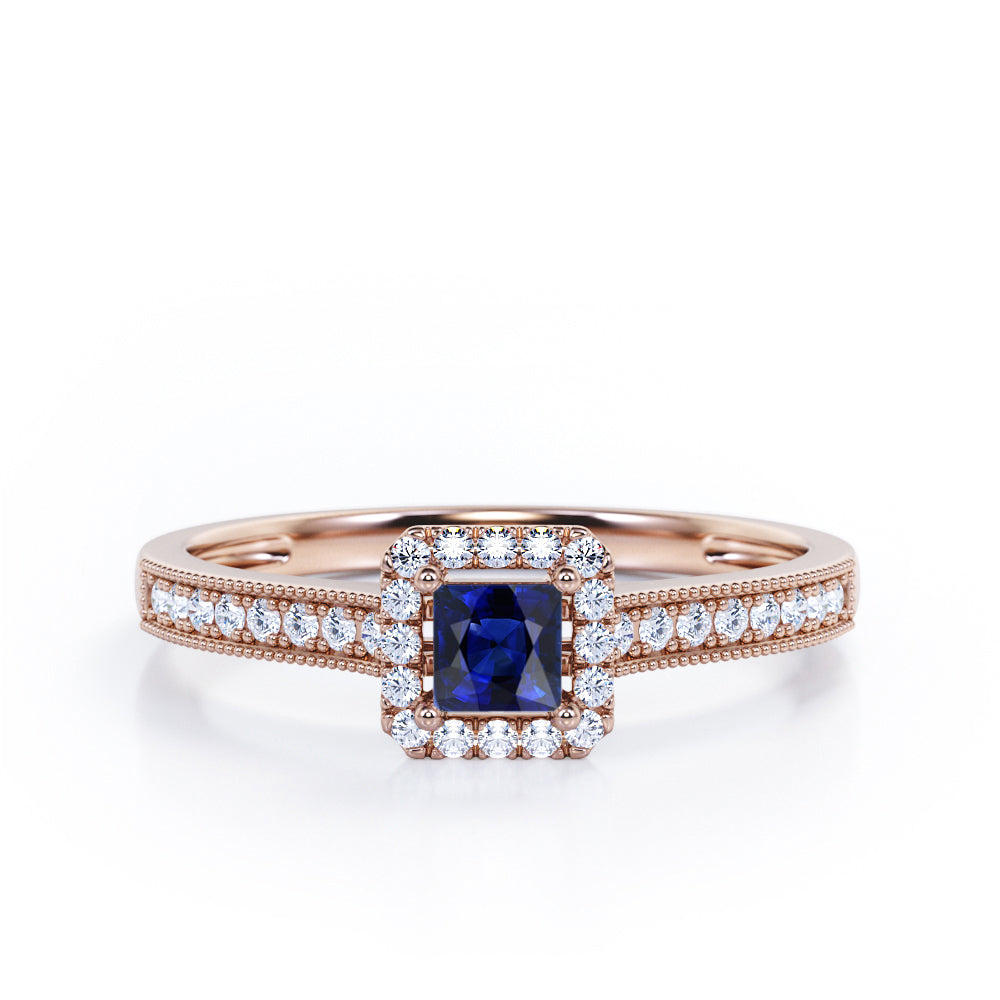1.25 Ct Princess Cut Lab Sapphire Halo Engagement Ring