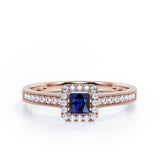 1.25 Ct Princess Cut Lab Sapphire Halo Engagement Ring
