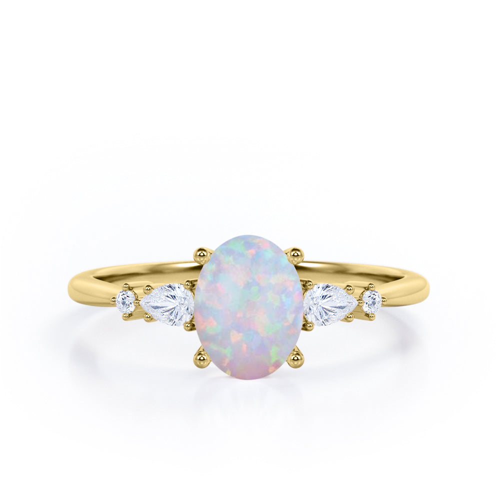 1.1 Ct Oval Cut Lab Created Opal Five Stone Engagement Ring