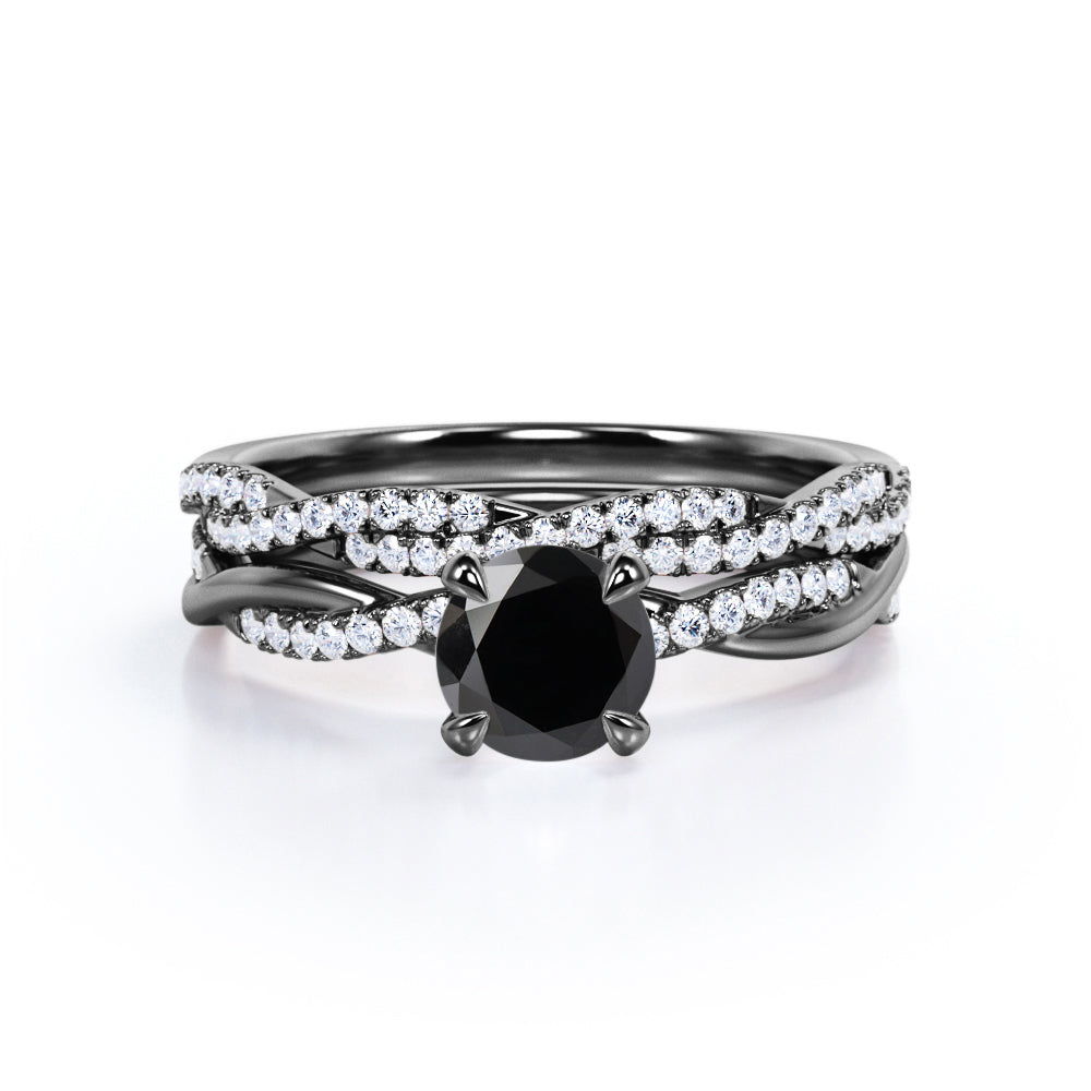 1.75 ct Round Lab Black Diamond Twisted Wedding Ring Set