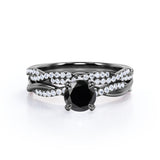 1.75 ct Round Lab Black Diamond Twisted Wedding Ring Set