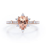 Snowflake 0.7 carat Pear Morganite and Diamond Classic Engagement Ring in White Gold