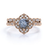 1.25 Ct Round Salt and Pepper Diamond Floral Wedding Ring Set