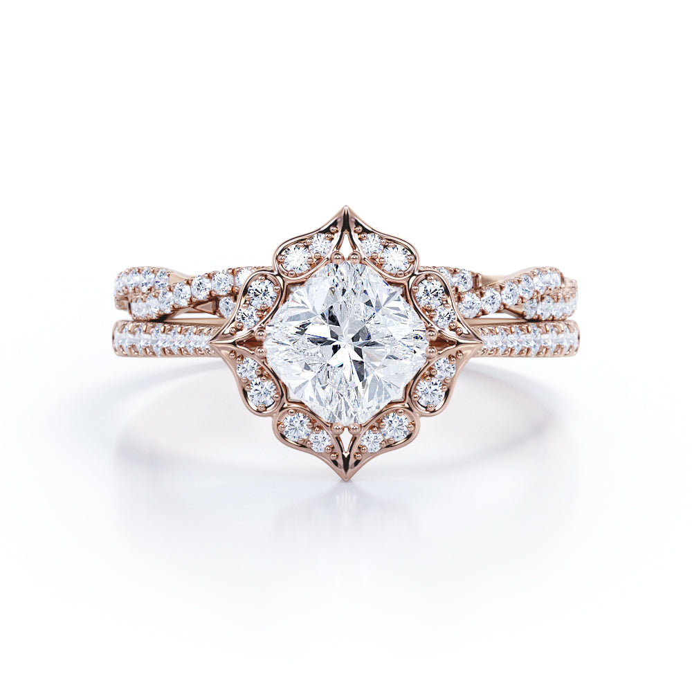 Infinity 1.50 Carat Cushion Cut Moissanite Bridal Set