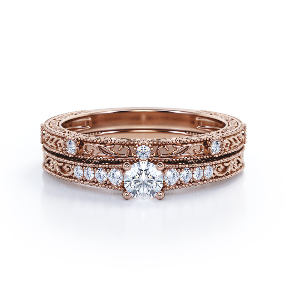 Certified 0.50 Ct Round Lab Diamond Vintage Bridal Set