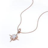 Beaded Star Halo 1.10 Carat Oval Cut Genuine Opal And Diamond Four Prong Pendant Necklace In White Gold