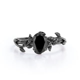 1 ct Oval Lab Black Diamond Leaf Style Engagement Ring