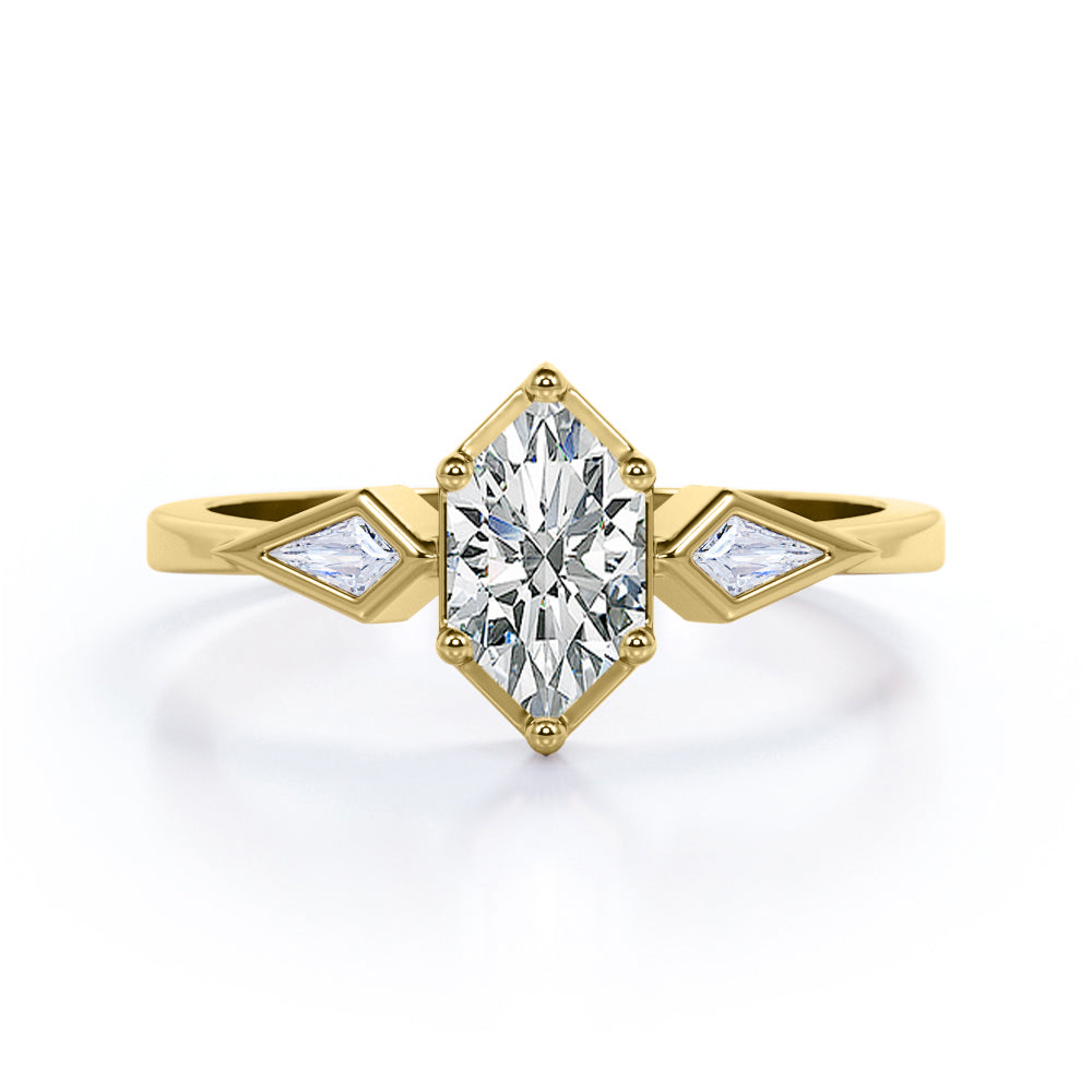 Geometric 1 carat Hexagon Moissanite and Diamond Engagement Ring in Black Gold