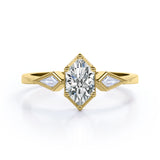 Geometric 1 carat Hexagon Moissanite and Diamond Engagement Ring in Black Gold