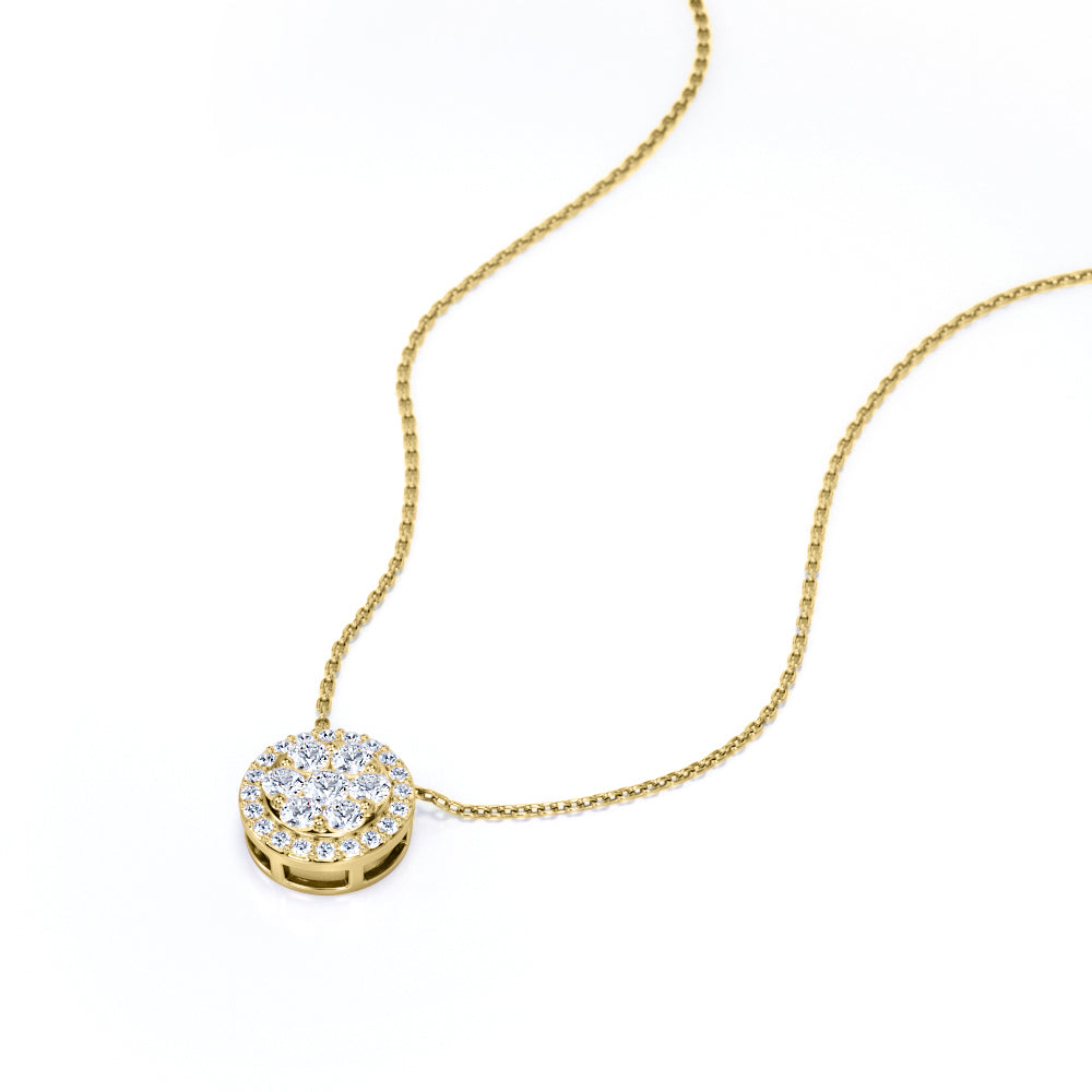 Flower Design 0.25 Carat Round Cut Moissanite Halo Pendant Necklace In White Gold