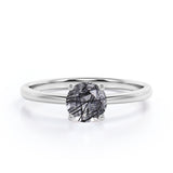 1 ct Round Cut Black Hair Rutilated Quartz Solitaire Engagement Ring