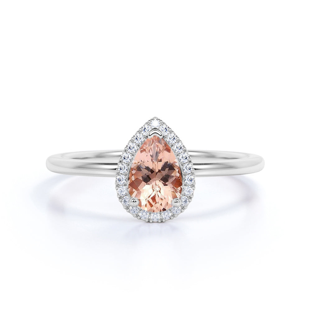 Classic 1.25 Carat Pear Cut  Peach Morganite and Diamond Engagement Ring in 10k Rose Gold