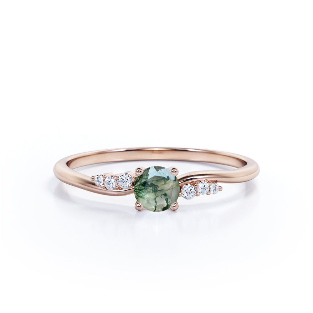 7 Stone 0.55 Carat Round Moss Agate Engagement Ring