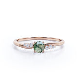 7 Stone 0.55 Carat Round Moss Agate Engagement Ring