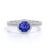 1.5 Ct Round Cut Lab Sapphire Halo Wedding Ring Set