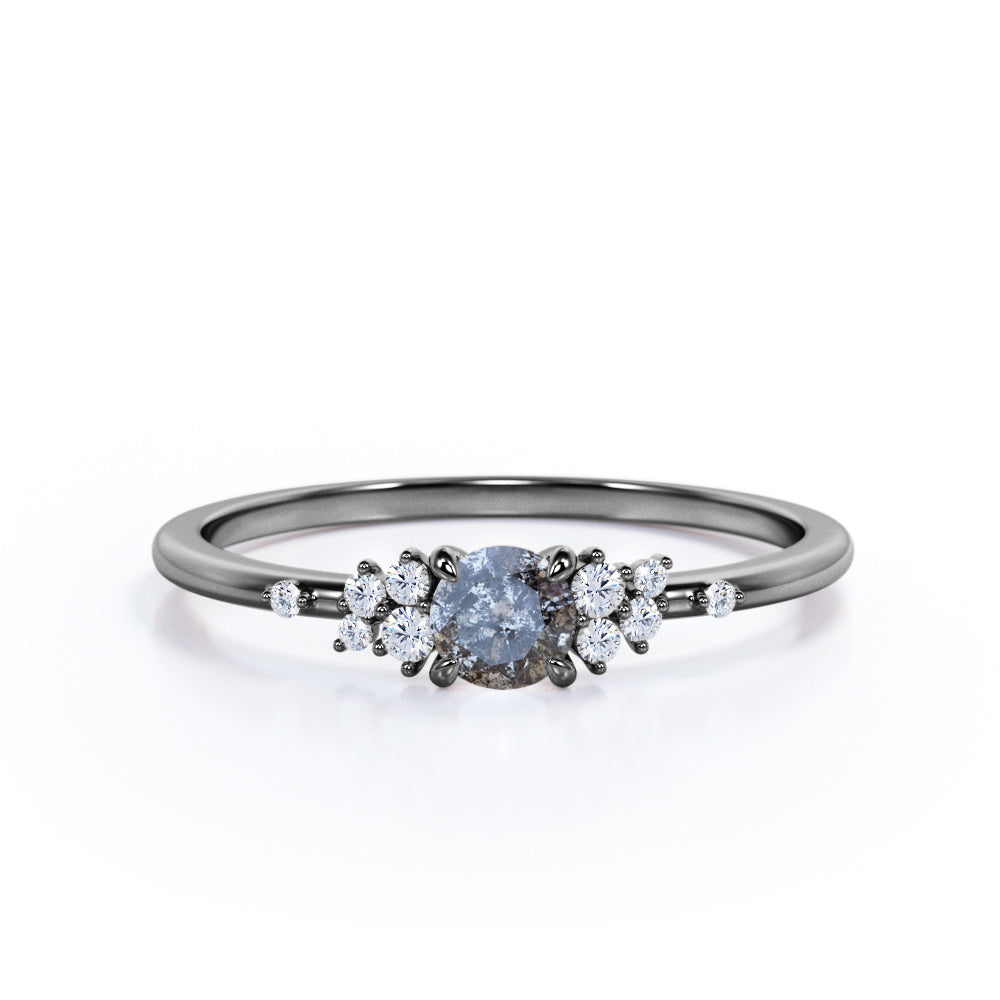 1 Ct Round Salt and Pepper Diamond Cluster Engagement Ring