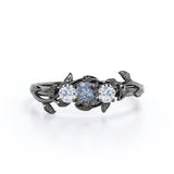 0.50 Ct Round Cut Salt and Pepper Diamond Floral Engagement Ring