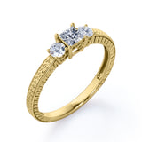 1 carat princess cut Moissanite and diamond art deco engagement ring in white gold