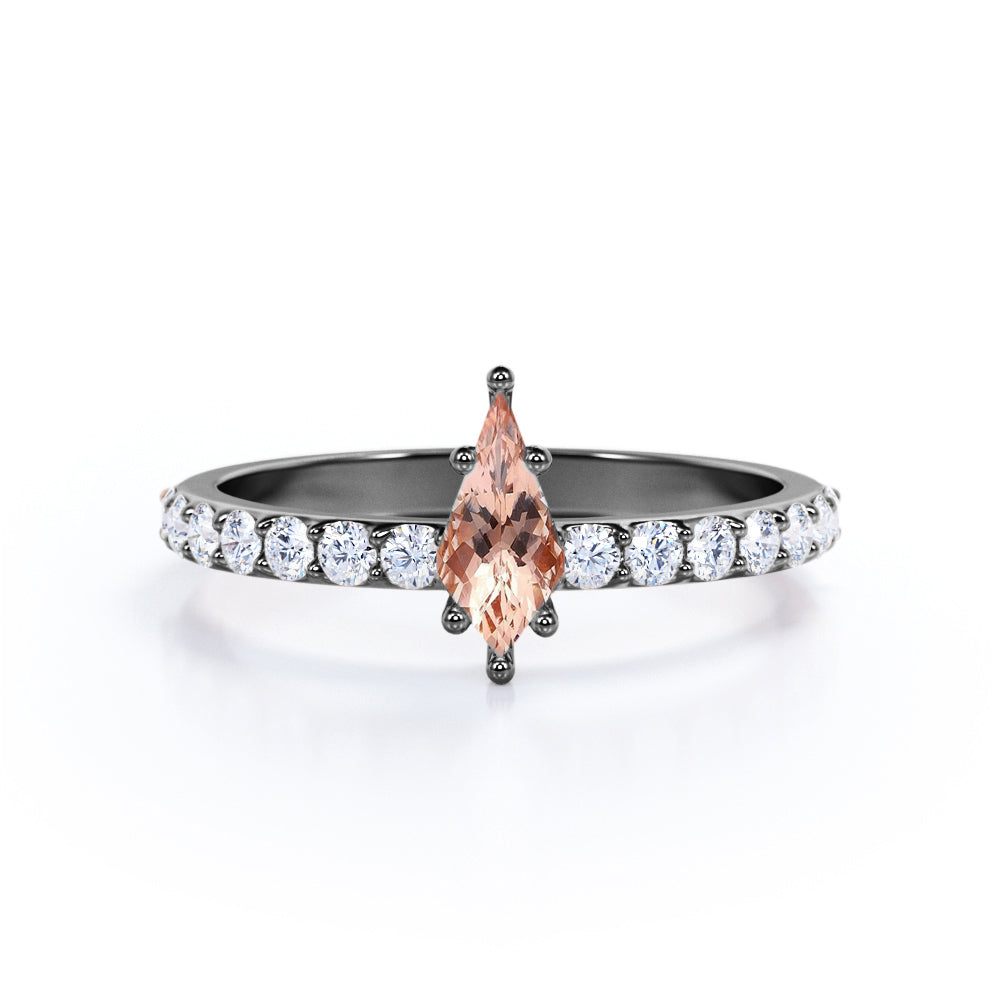 Elegant Classic 0.6 carat Kite Morganite and Moissanite Engagement Ring in Rose Gold