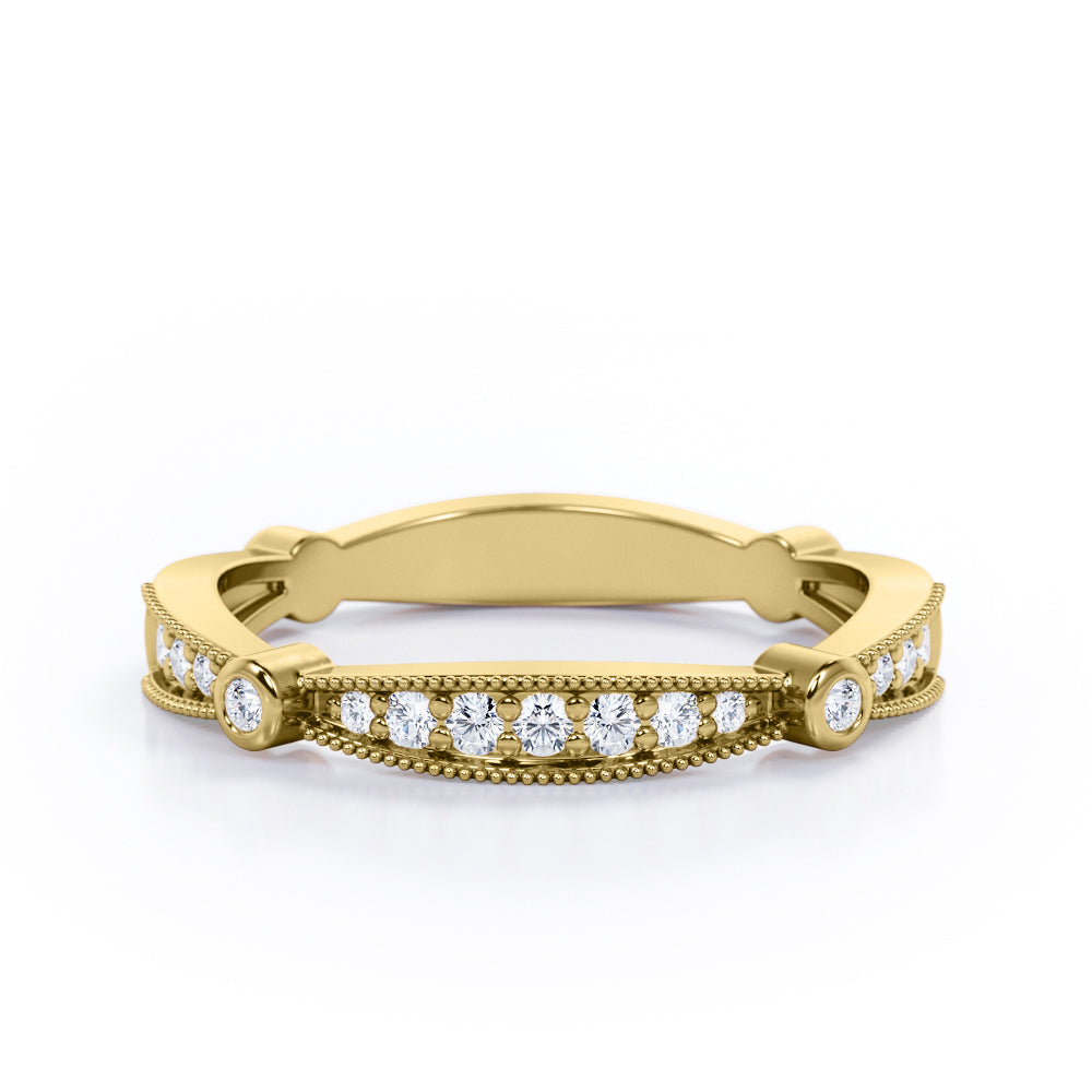 Milgrain Pave 0.15 TCW Round Cut Stackable Ring