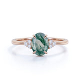 1.50 Carat Round Cut Moss Agate Cluster Engagement Ring
