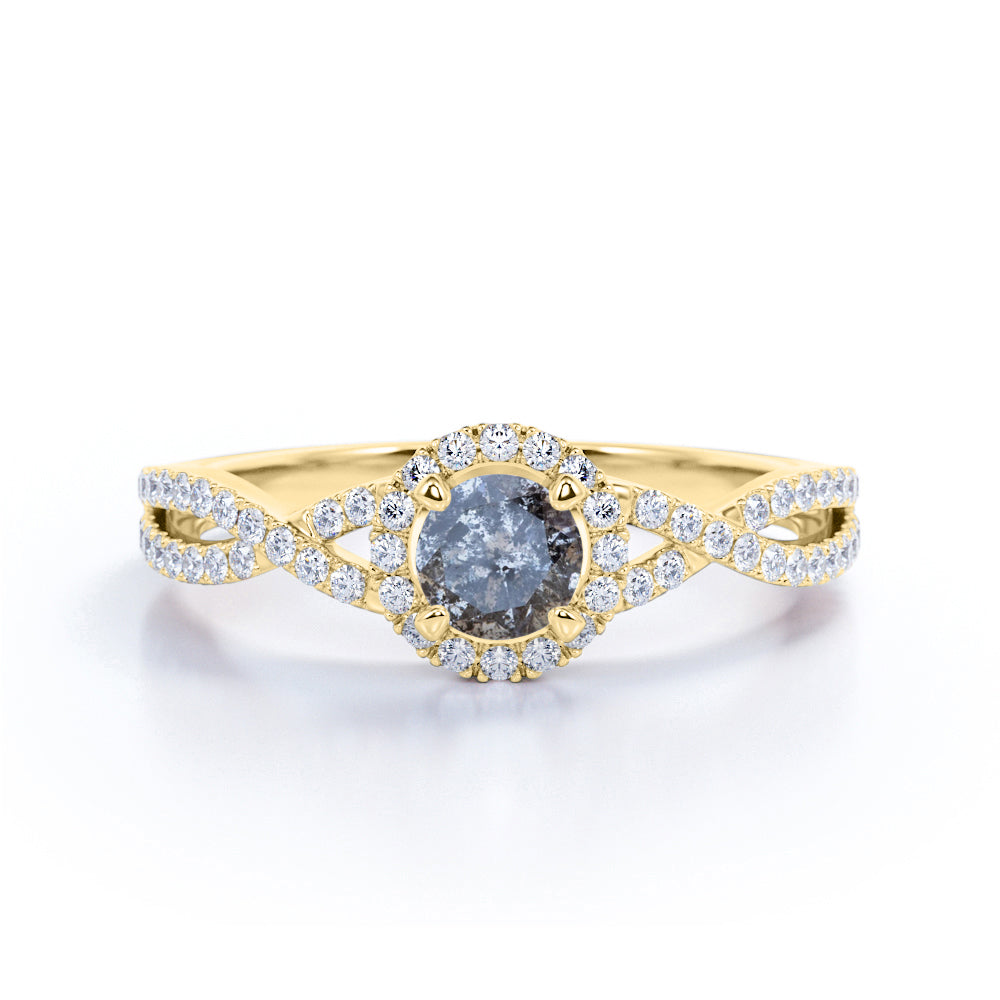 1 Ct Round Salt and Pepper Diamond Halo Engagement Ring