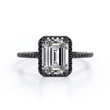Halo-Style 1.5 TCW Emerald Cut Moissanite with Lab Created Black Diamond Engagement Ring with Pave Accents in Rose Gold