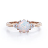 Seven Stone 1.25 Carat Round Cut Natural Opal And Diamond Tapered Engagement Ring In White Gold.