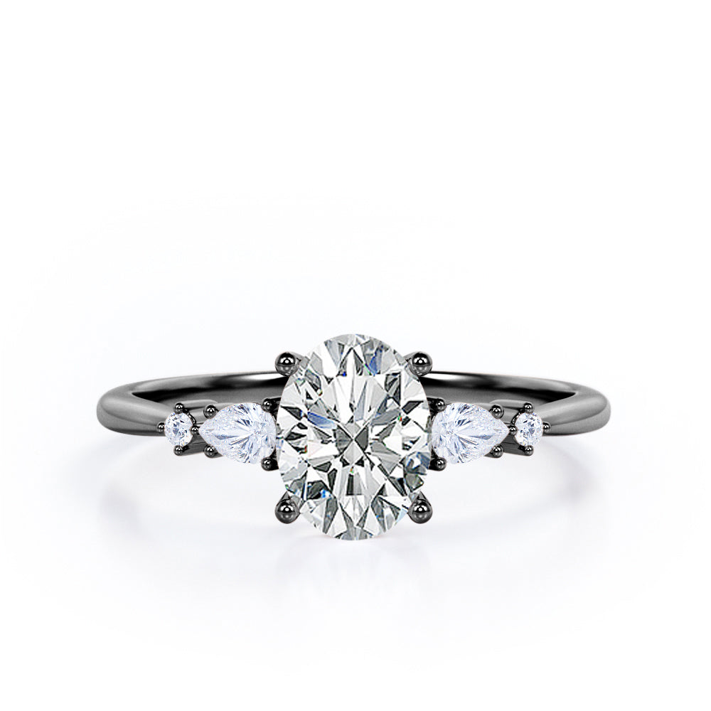 Classic Five Stone 0.6 carat Oval Moissanite and Diamond Engagement Ring in Rose Gold