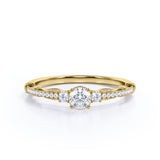 Art Deco 1 carat Round Cut Moissanite and Diamond Promise Ring, women's ring in White Gold