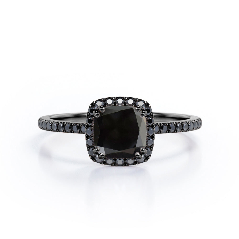 1.5 ct Cushion Lab Black Diamond Halo Engagement Ring