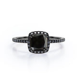 1.5 ct Cushion Lab Black Diamond Halo Engagement Ring