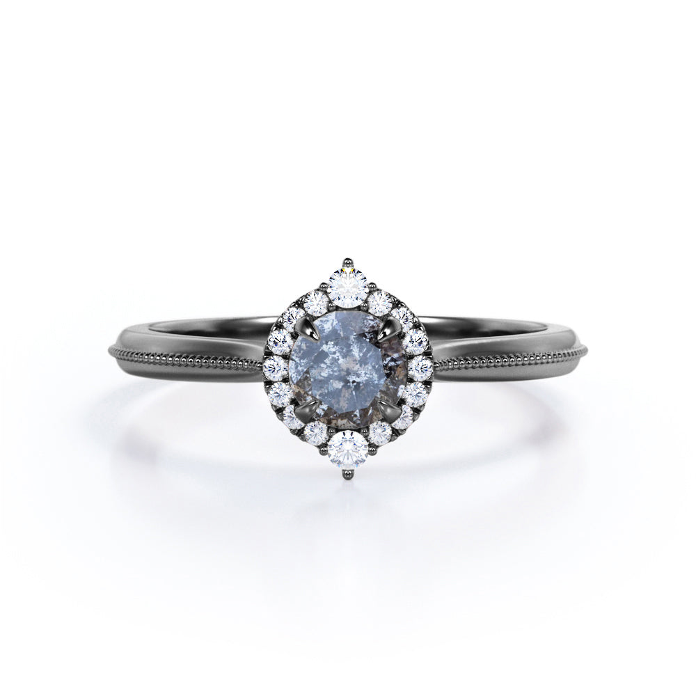 Halo 0.45 Ct Round Salt and Pepper Diamond Engagement Ring