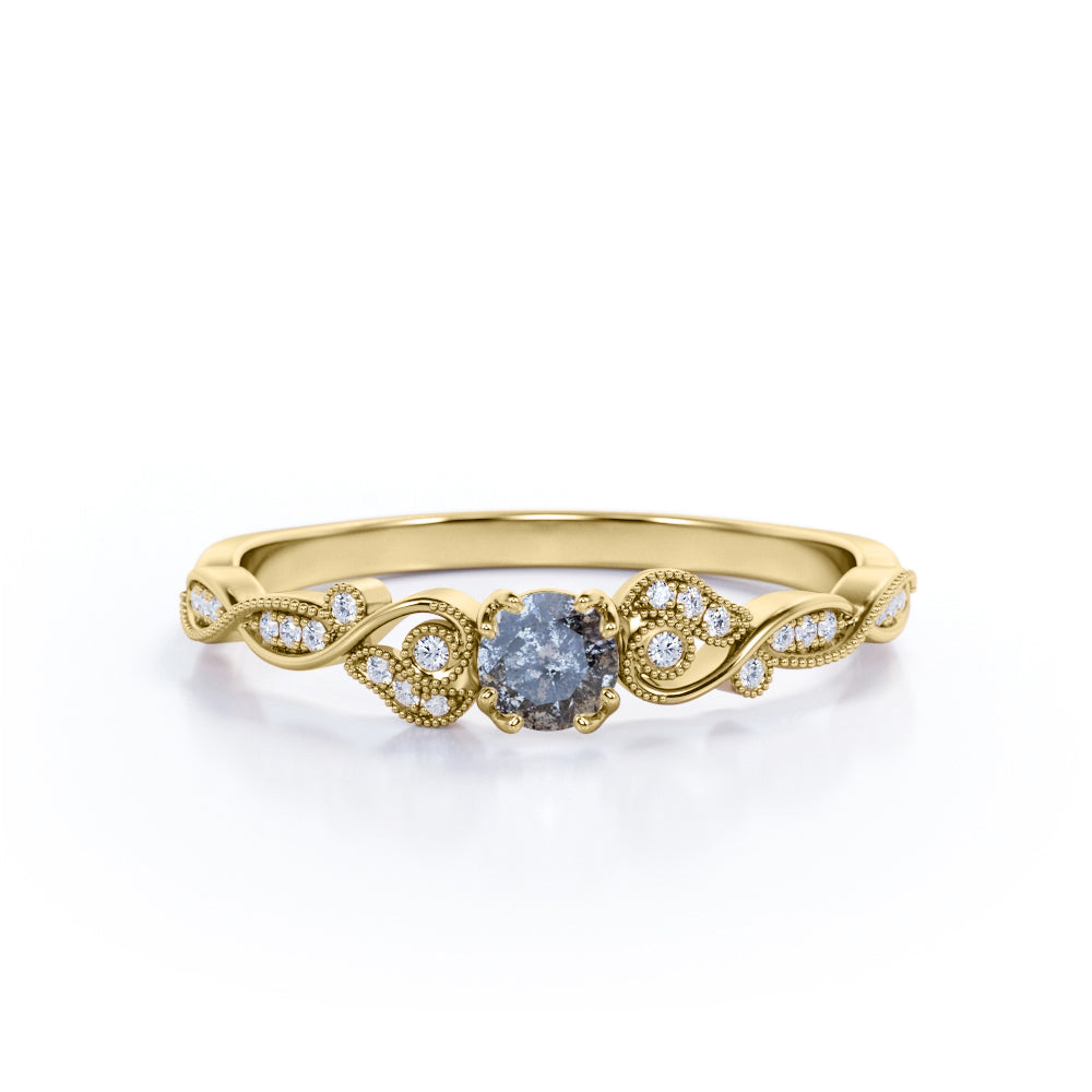 Leaf 0.50 Ct Round Salt and Pepper Diamond Engagement Ring