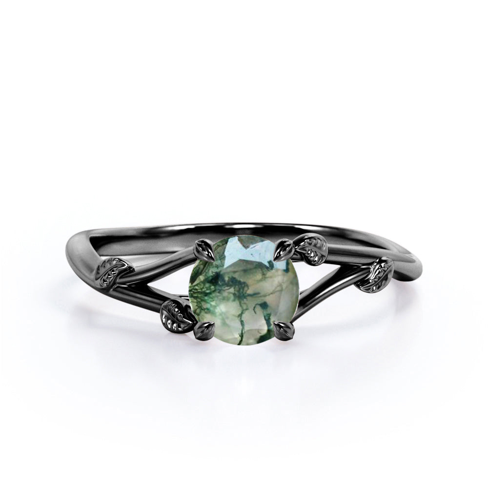Split Shank 0.75 Carat Round Cut Moss Agate Promise Ring